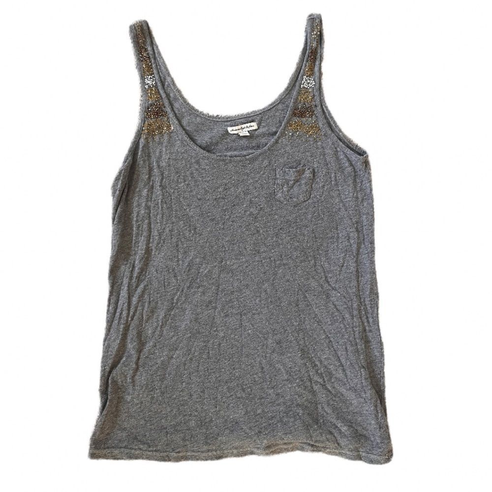 American Eagle Soft Heathered Cotton & Beaded Tank Top Y2K